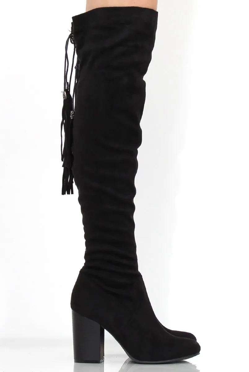 Amelia Black Suede Tassel Boots