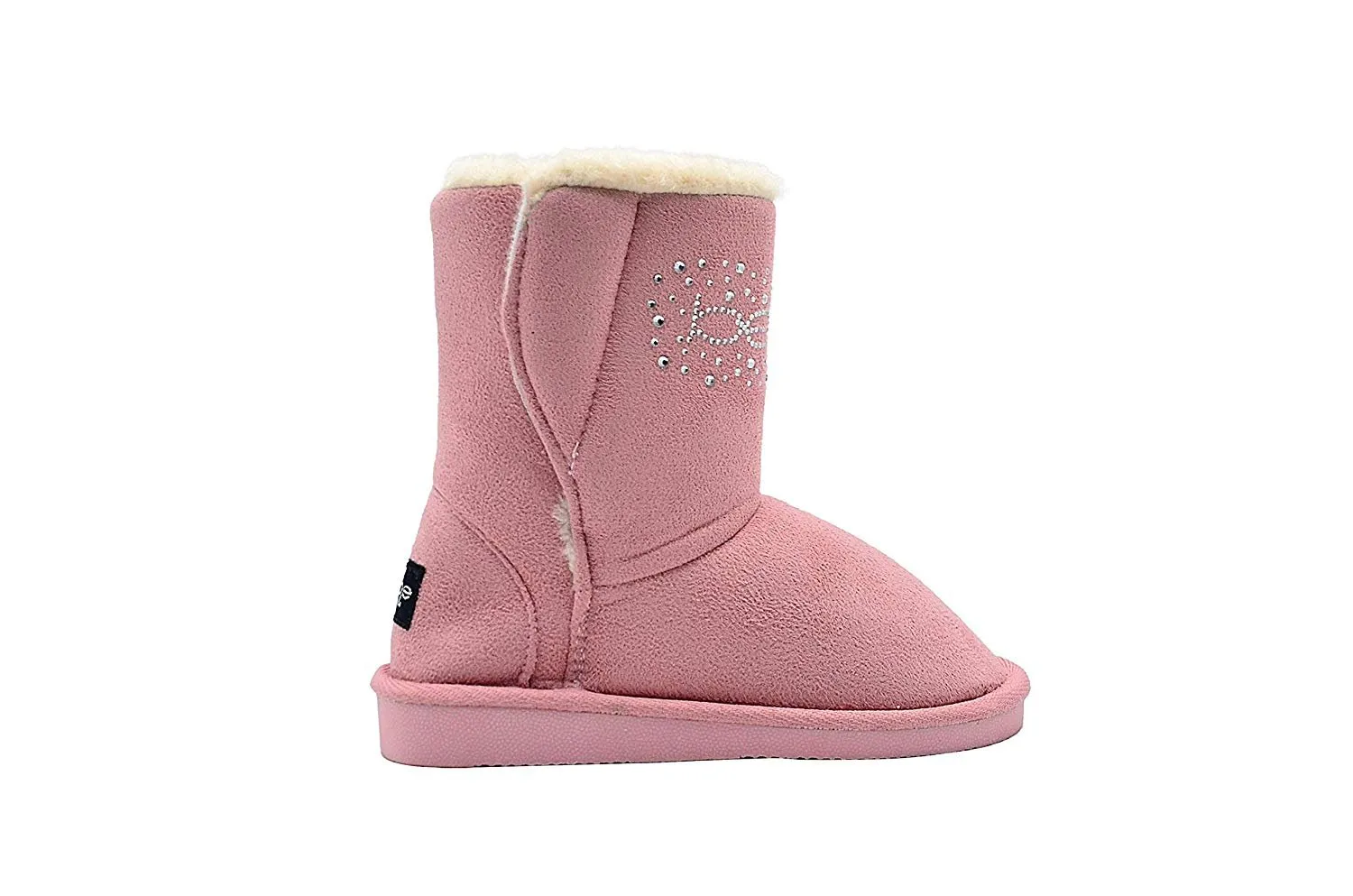 bebe Girls Big Kid Mid Calf Easy Pull-On Microsuede Winter Boots Embellished with Sparkly Rhinestones and Faux Fur Trim