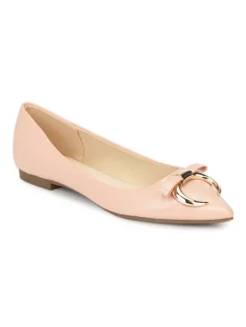 Beige PU Small Bow Belly Flats