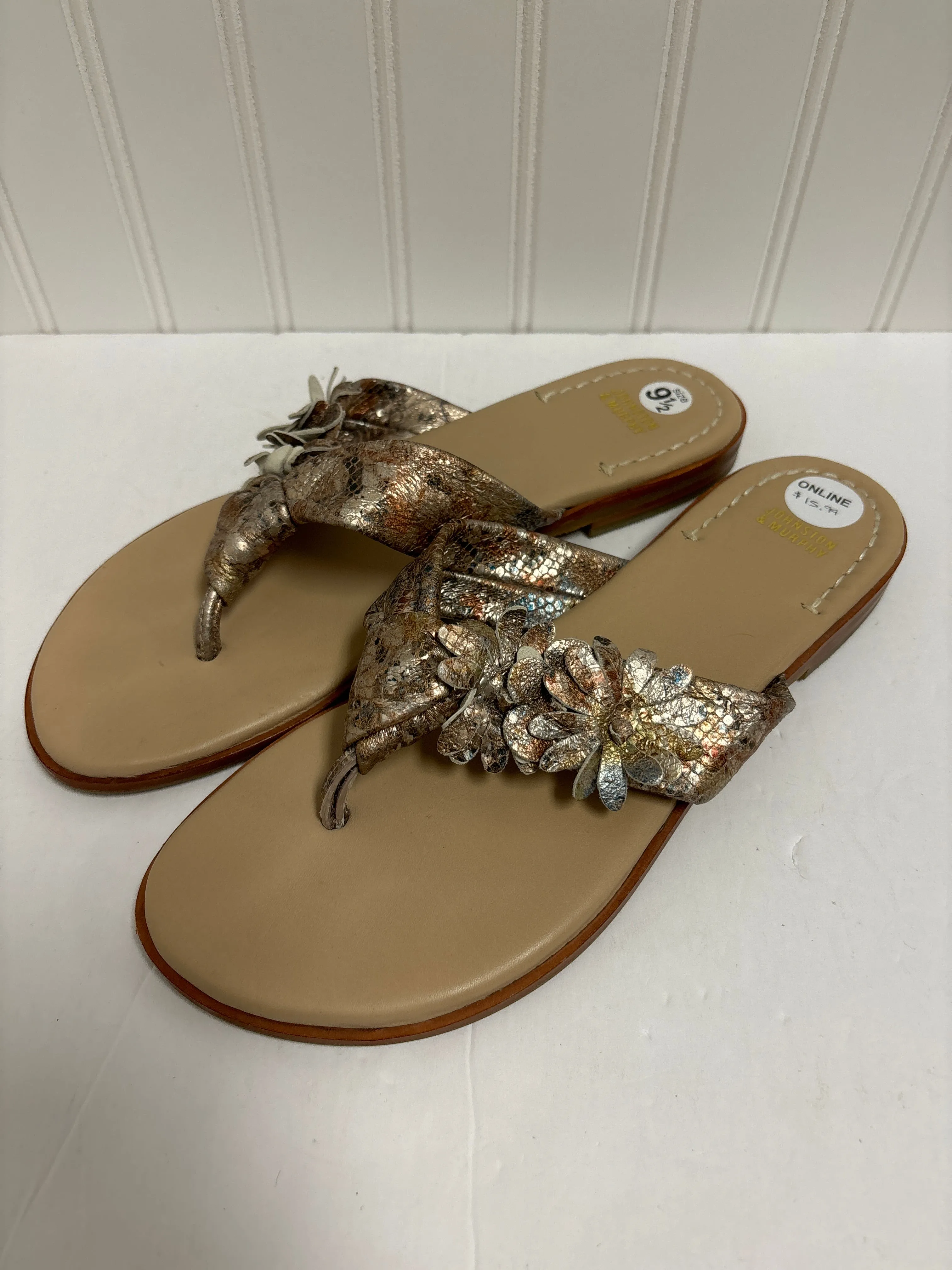 Beige Sandals Flip Flops Johnston & Murphy, Size 9.5