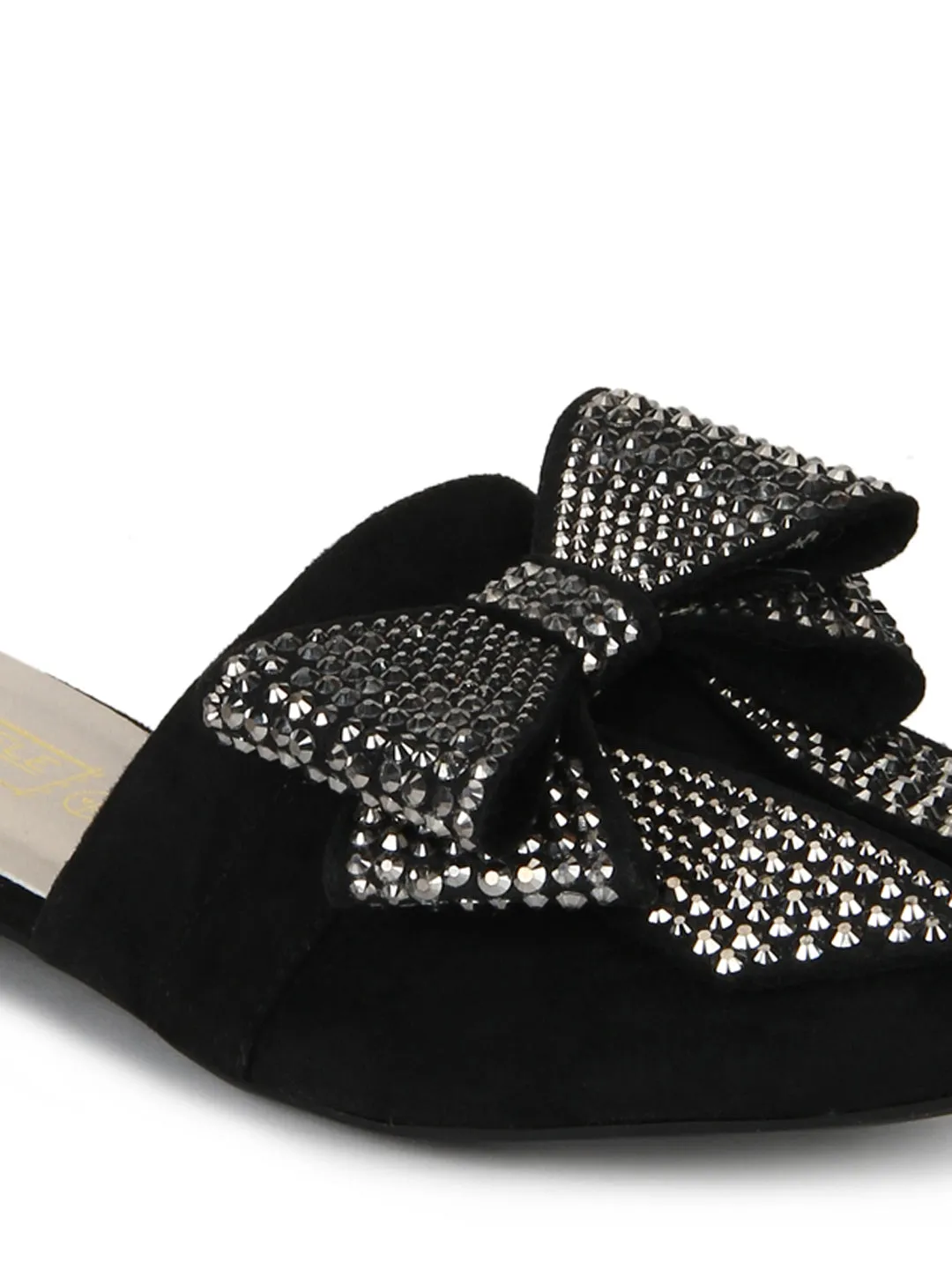 Black Bowed Open Back Slip-On Flats