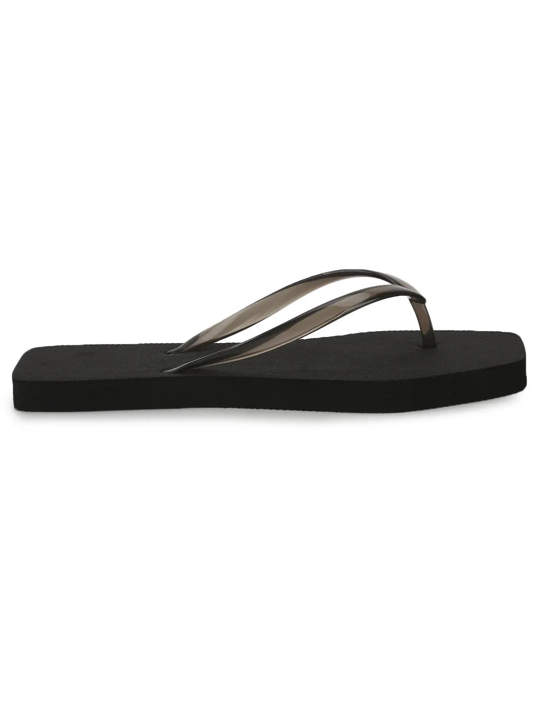 Black EVA Flip Flops With Square Front