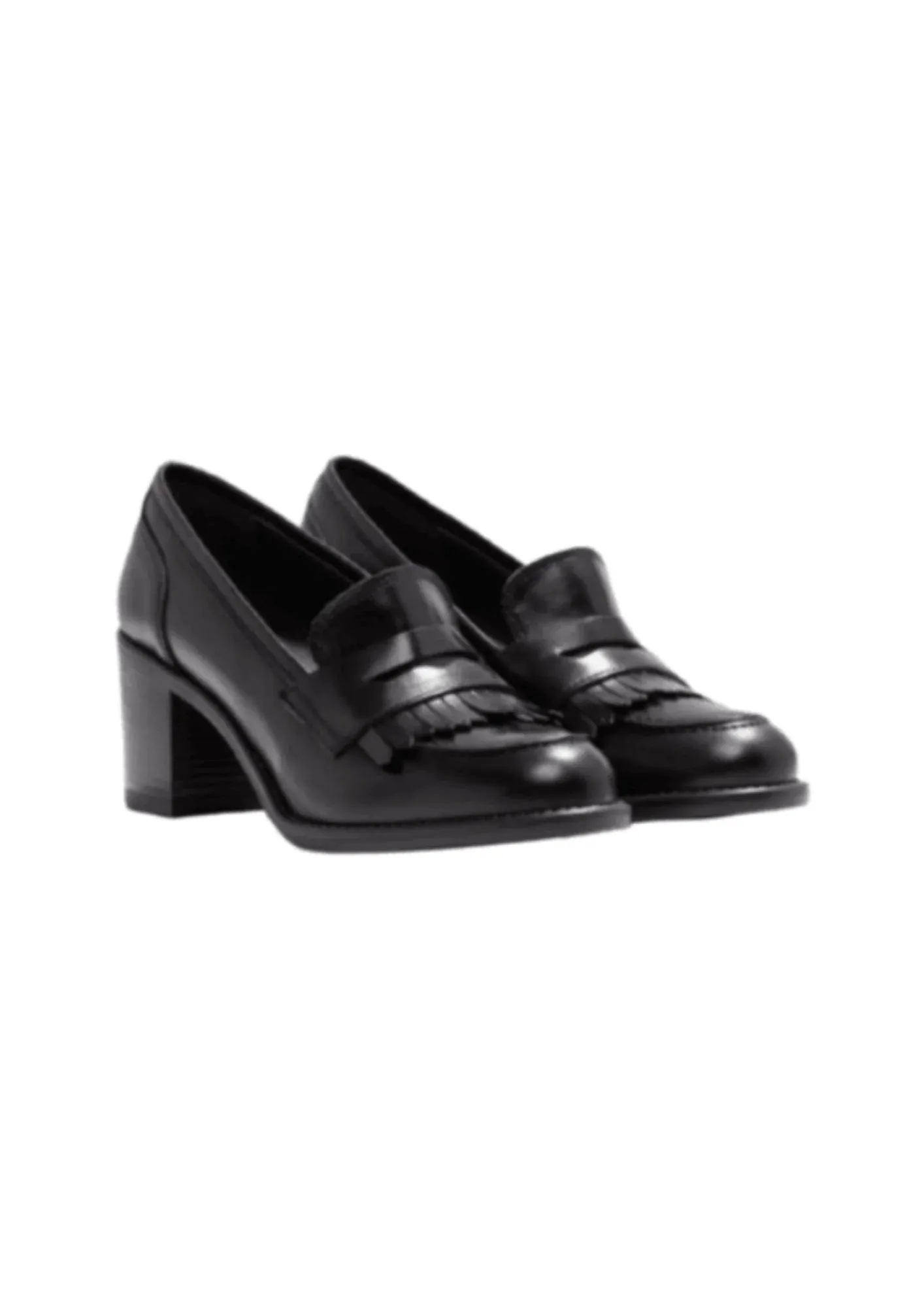 BLACK HIGH-HEELED LOAFERS