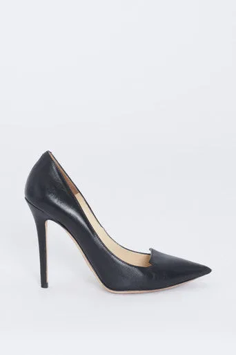 Black Leather Pointed Toe Stiletto Heel Preowned Pumps