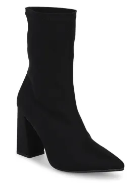 Black Lycra Sock Block Heel Ankle Boots