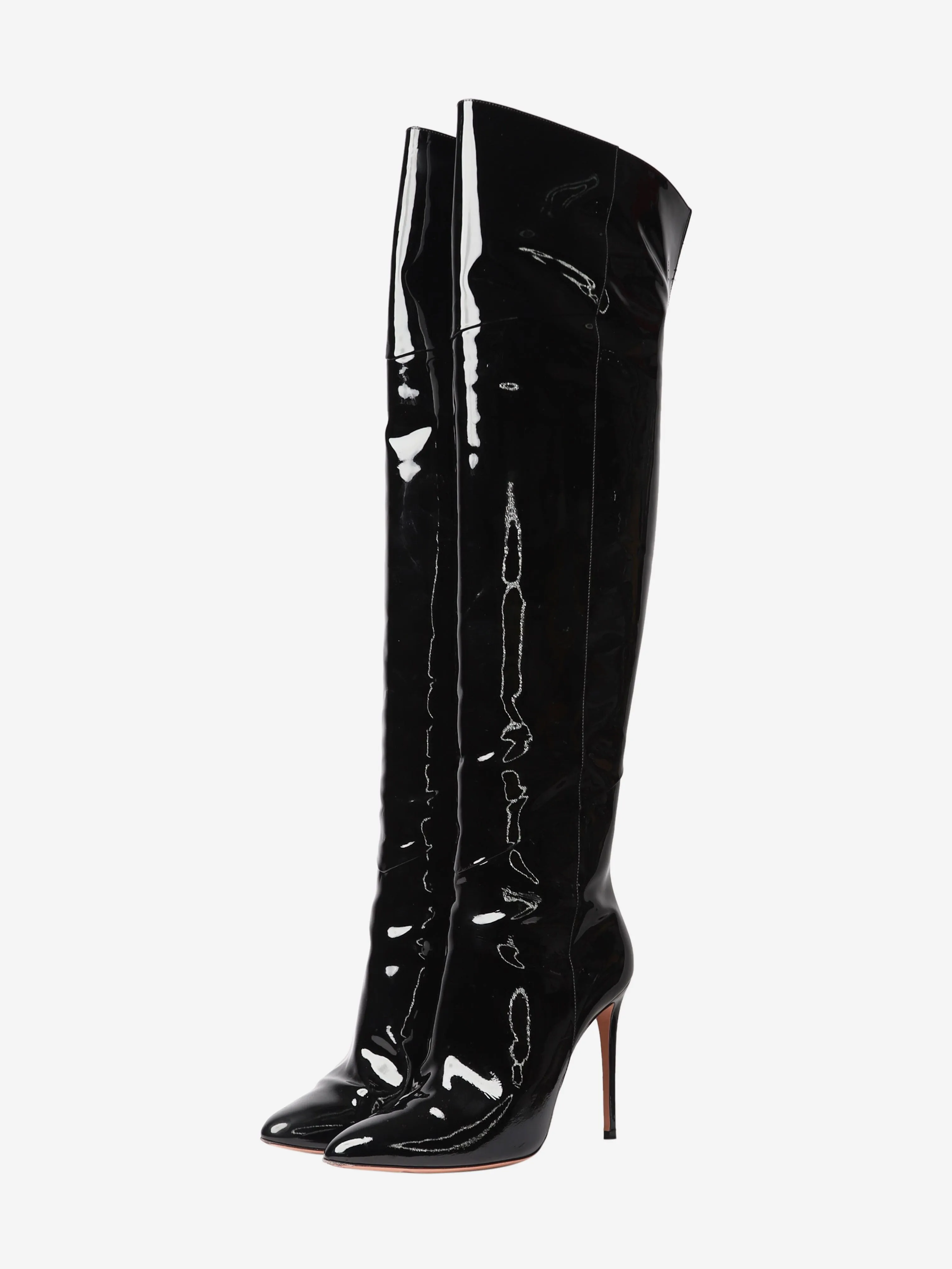 Black over knee high patent boots - size EU 39