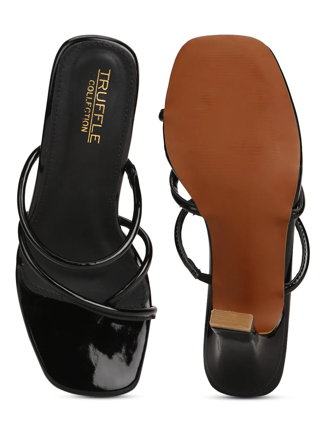 Black Patent Glossy High Heel Mules