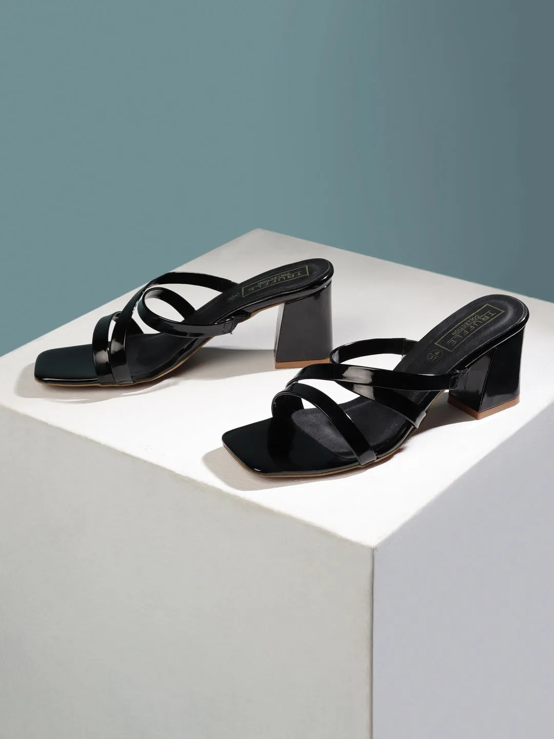 Black Patent Strappy Mules (TC-RLST22-BLK)