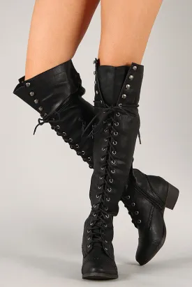 Breckelle Combat Lace Up Over-The-Knee Boots