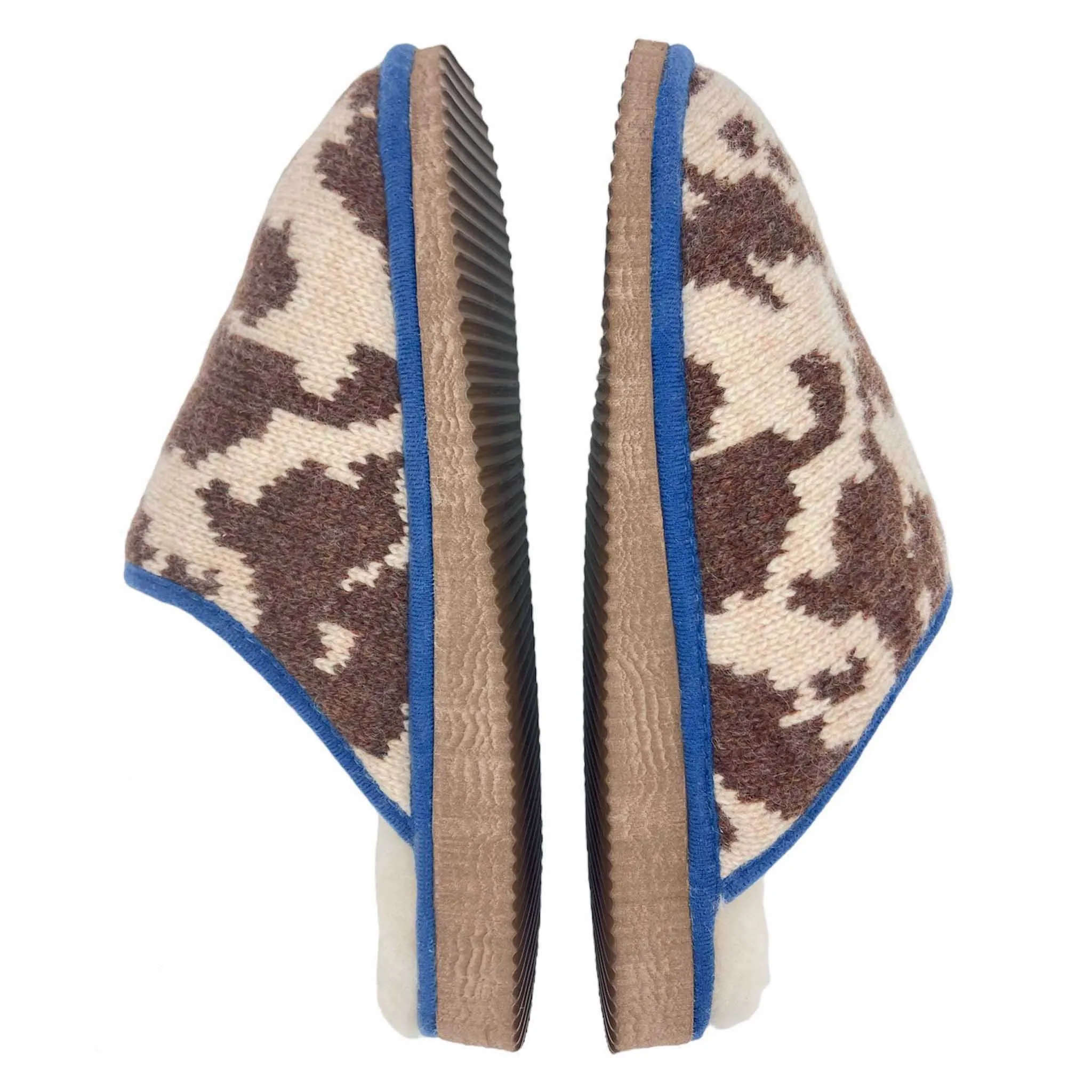 Brown Cow Print Lambswool & Sheepskin Slippers