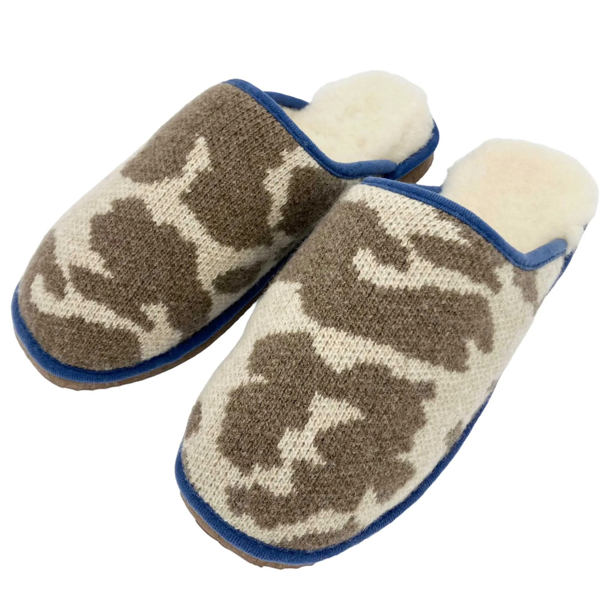 Brown Cow Print Lambswool & Sheepskin Slippers