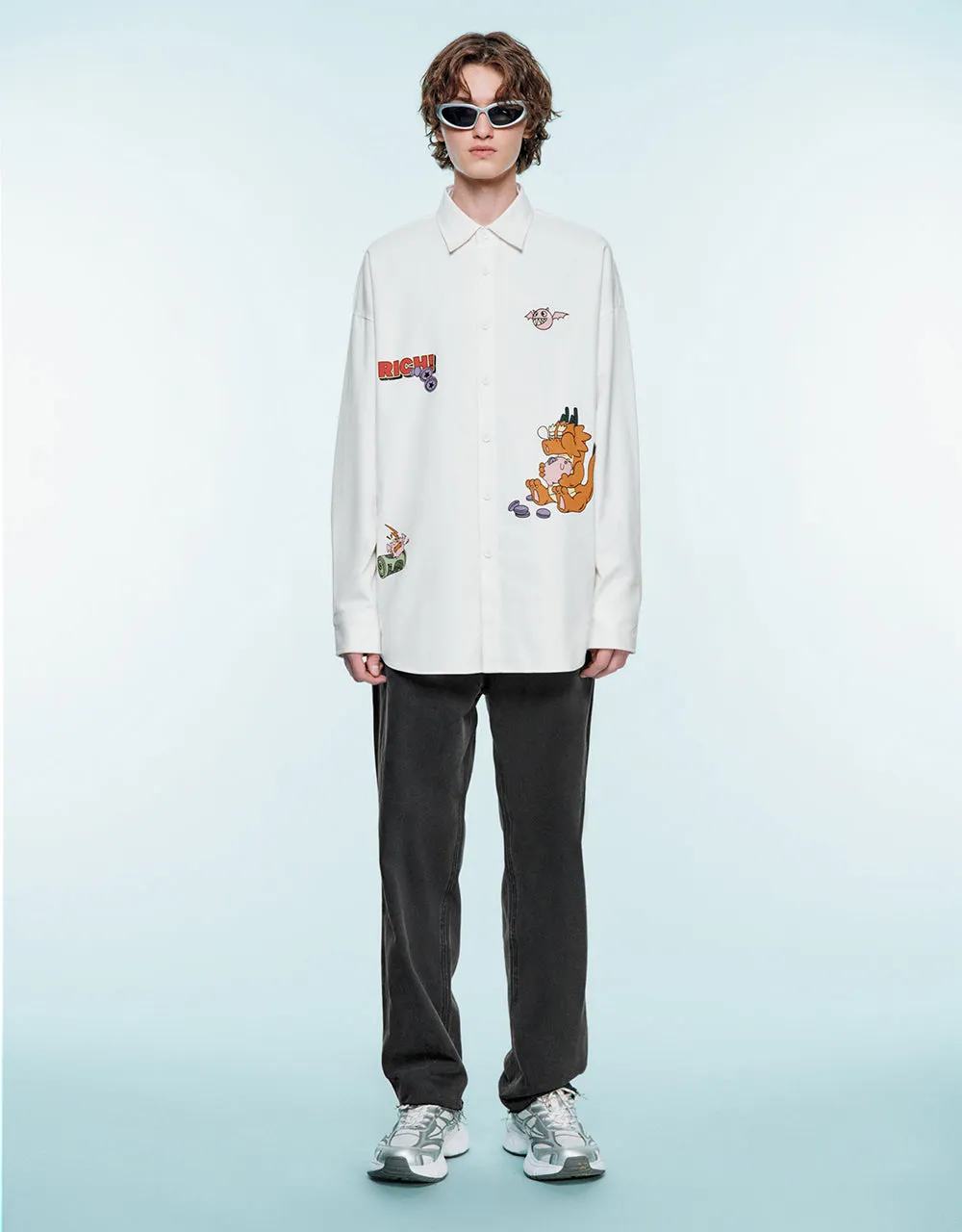 Cartoon Printed Oversized Shirt