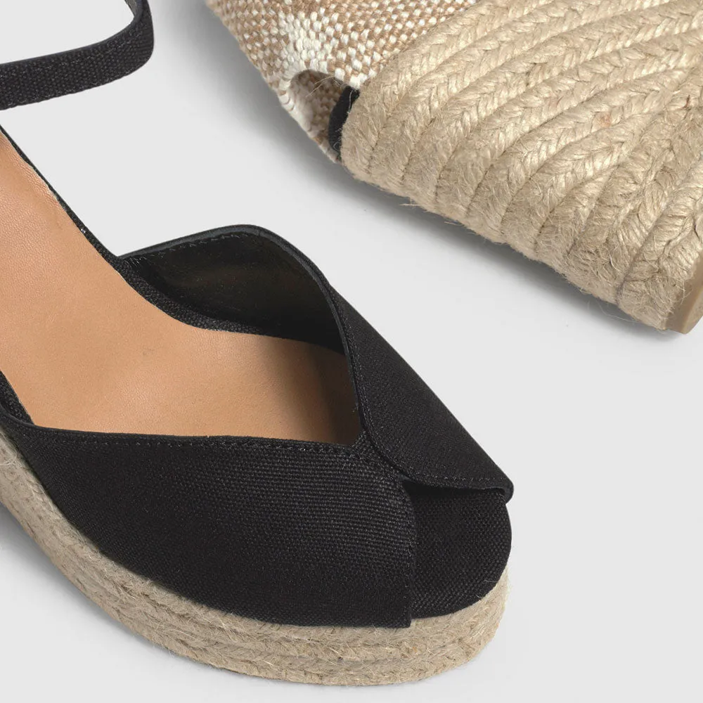 Castaner Bianca 8ED Black Canvas Wedge Espadrilles