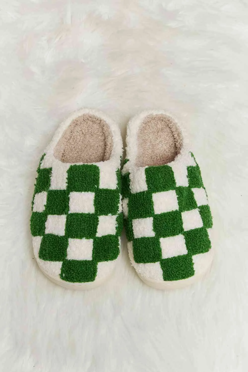 Checkered Print Plush Slide Slippers