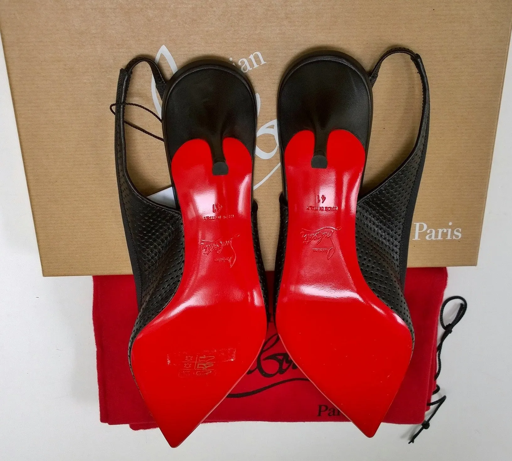 Christian Louboutin Hall Sling 55 Black Perforated Leather Bow Heels