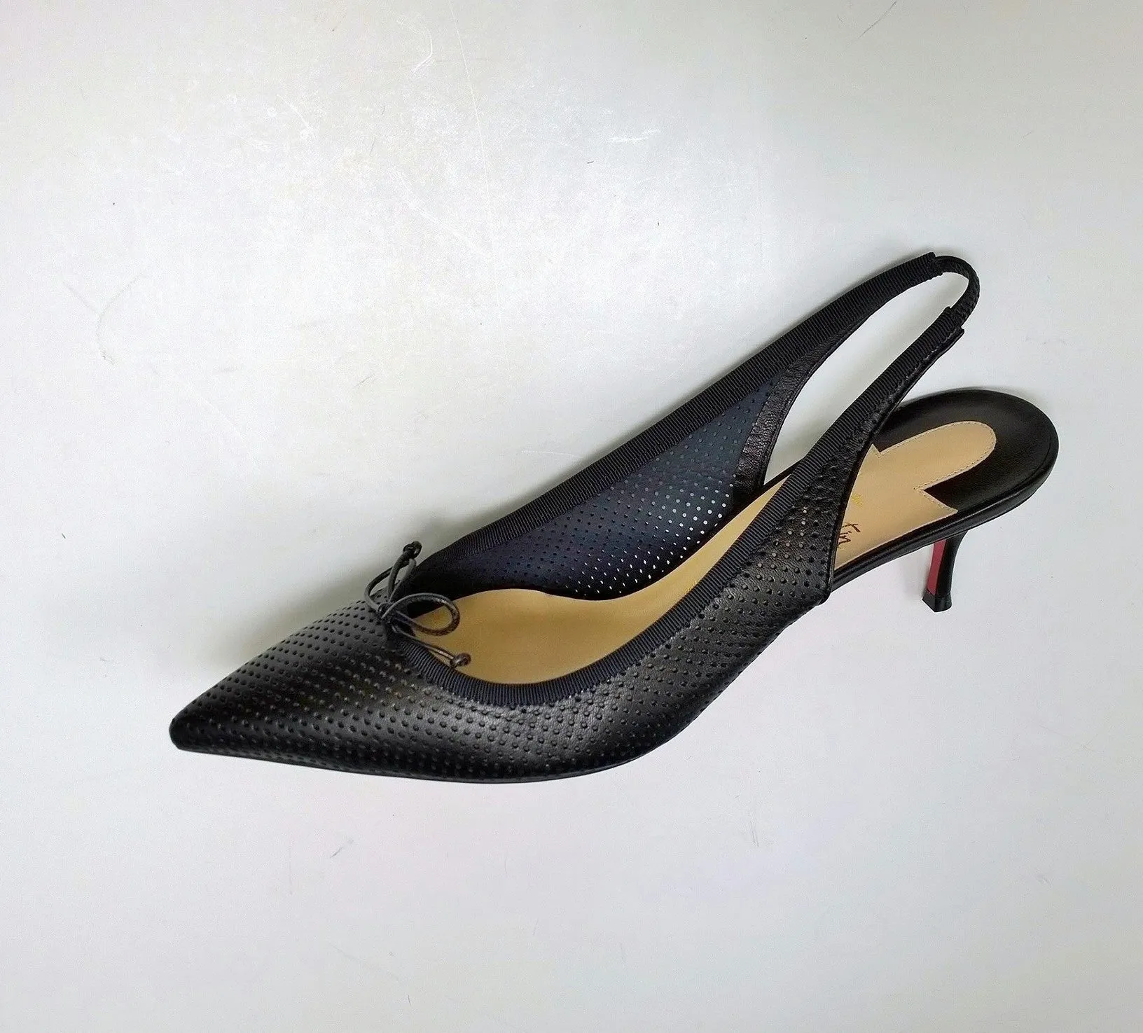 Christian Louboutin Hall Sling 55 Black Perforated Leather Bow Heels