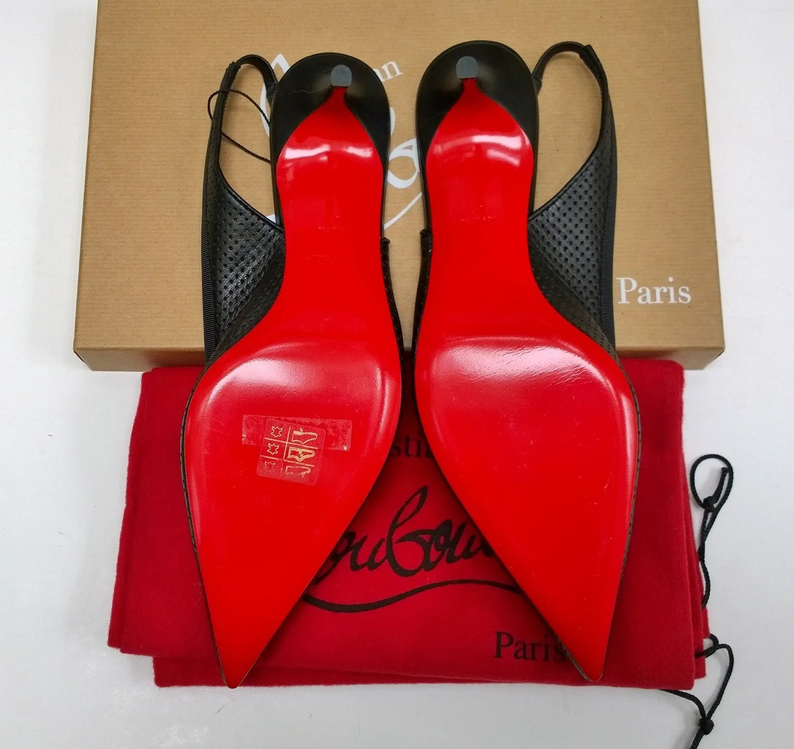 Christian Louboutin Hall Sling 55 Black Perforated Leather Bow Heels