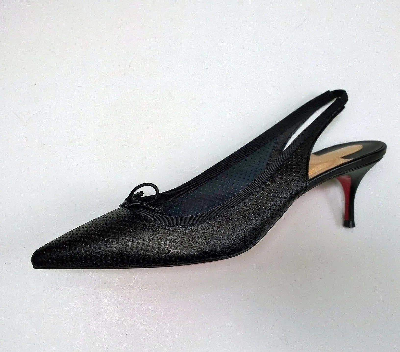 Christian Louboutin Hall Sling 55 Black Perforated Leather Bow Heels