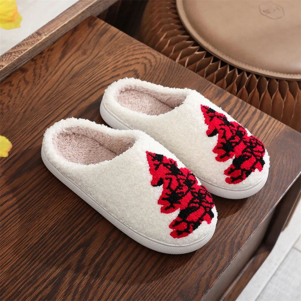 Christmas Slippers Red Christmas Tree Shoes Home Cotton Slippers