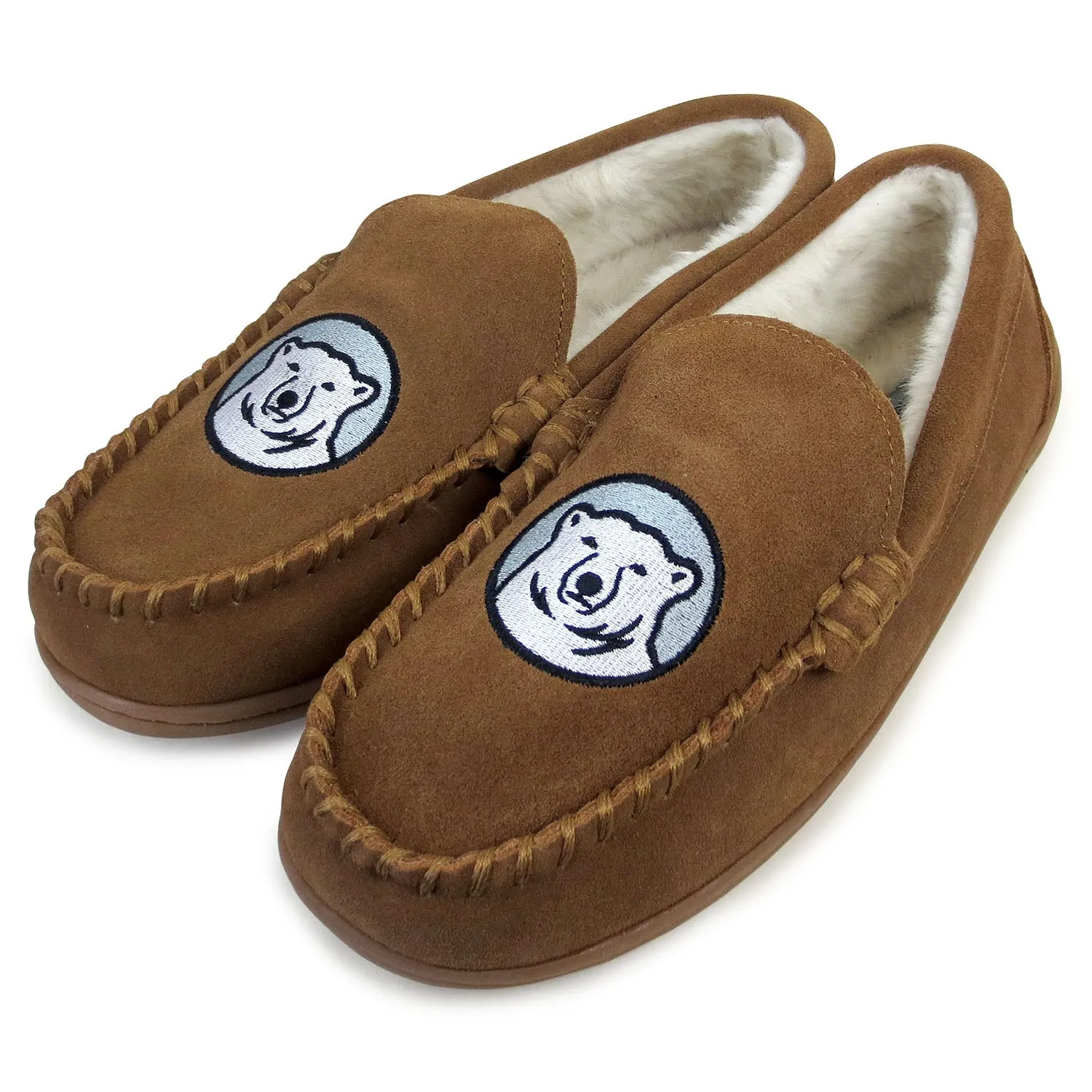 Cognac Bowdoin Slippers with Mascot Medallion