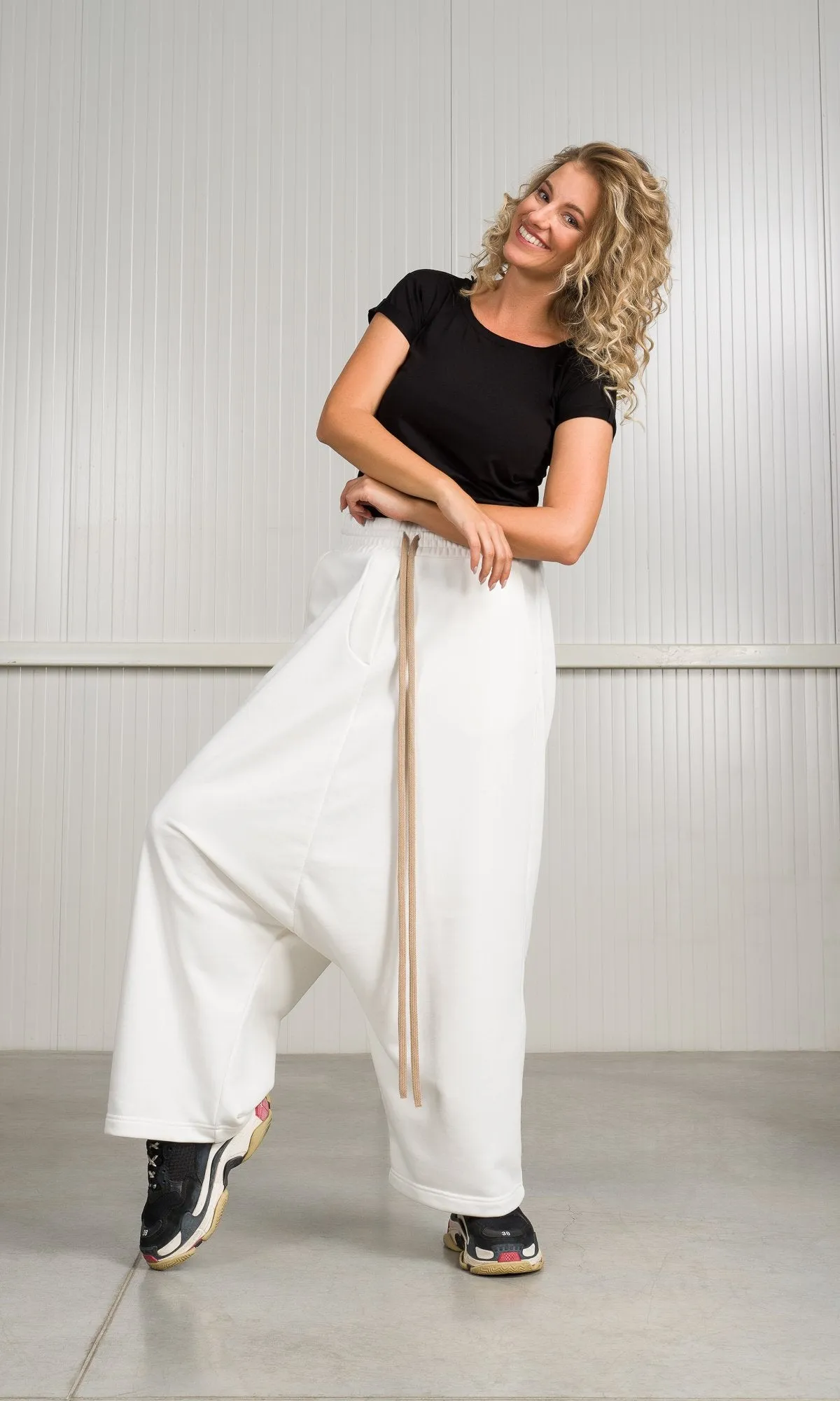 Deep Drop Crotch Pants with Drawstrings