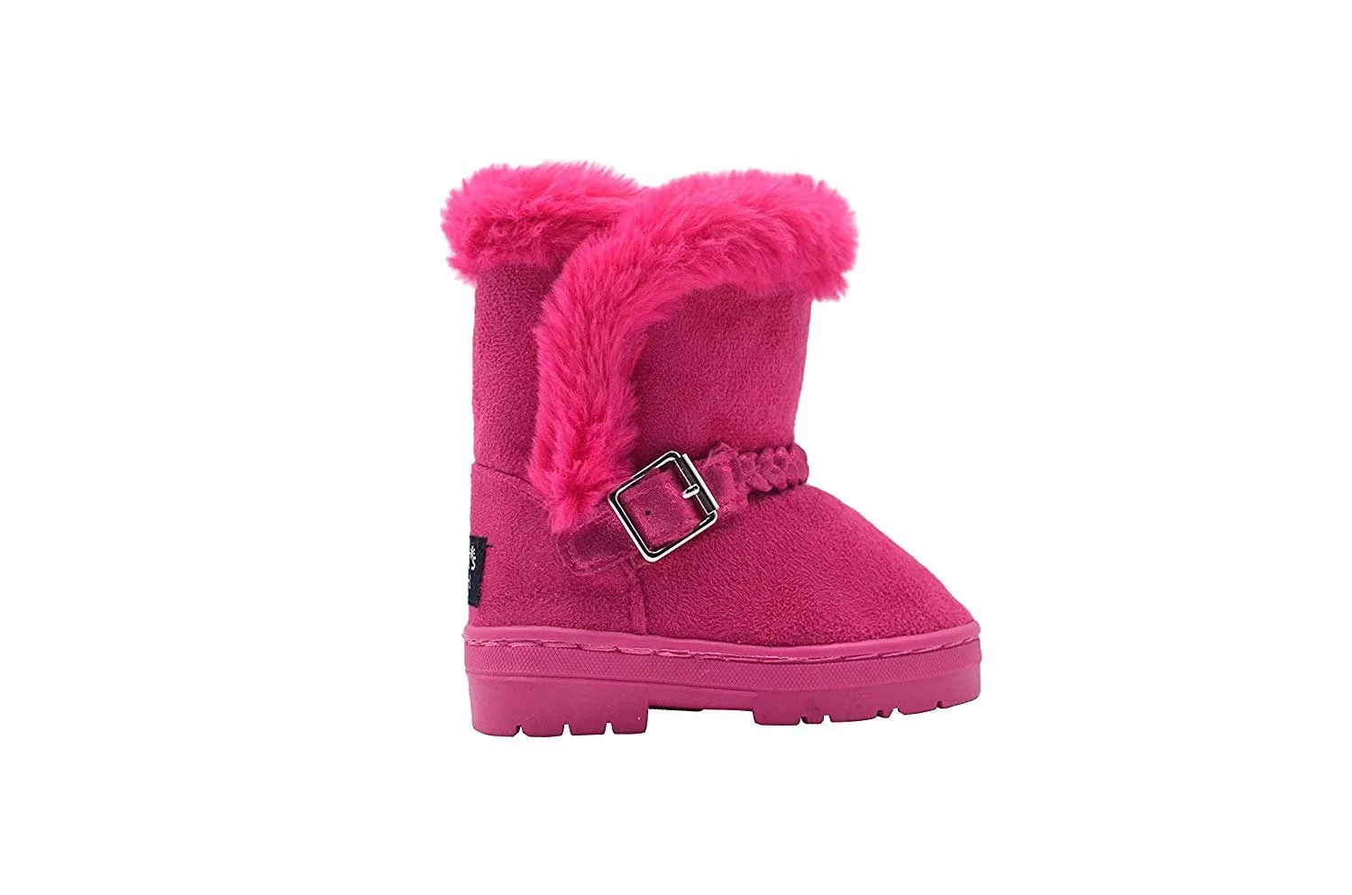 dELiAs Toddler Girls Little Kid Easy Pull On Mid Calf Microsuede Winter Boots with Faux Fur Trim and Braided Strap