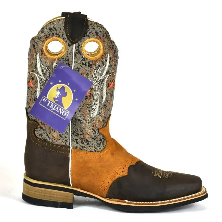 El Tejano Brown and Tan Leather Roper Cowboy Boot-801