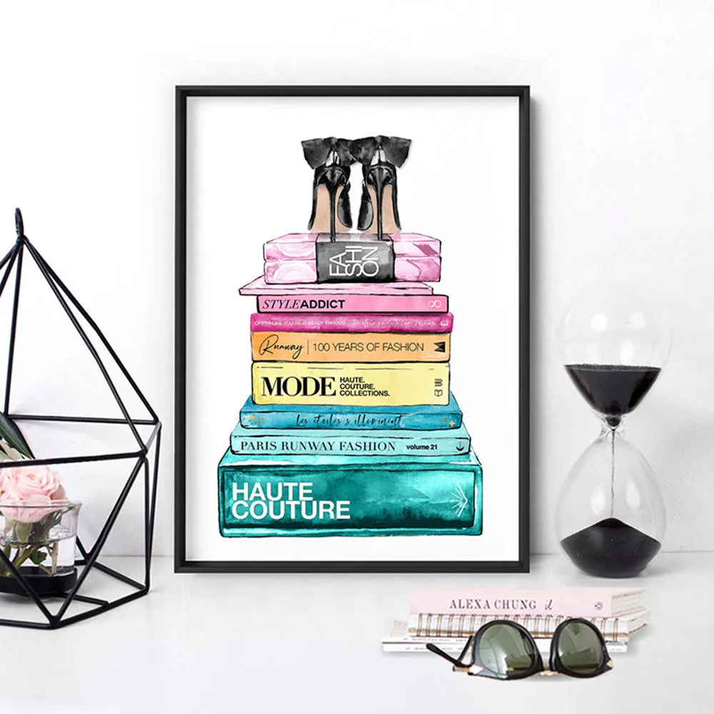 Fashion Book Stack in Rainbow Hues - Art Print