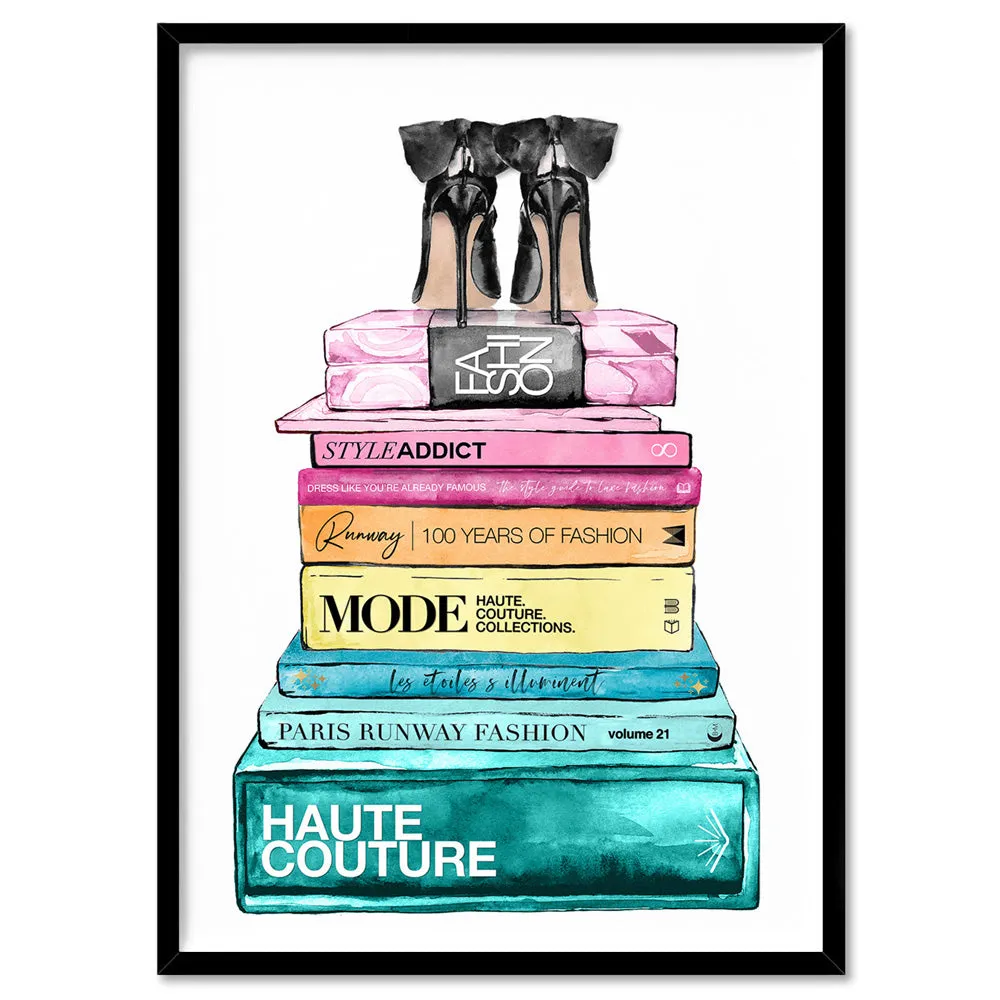 Fashion Book Stack in Rainbow Hues - Art Print