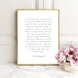 For What It's Worth Quote F Scott Fitzgerald Handwritten Note Quotations Wall Art Fine Art Canvas Print Minimalist Literary Art Posters For Simple Home Decor