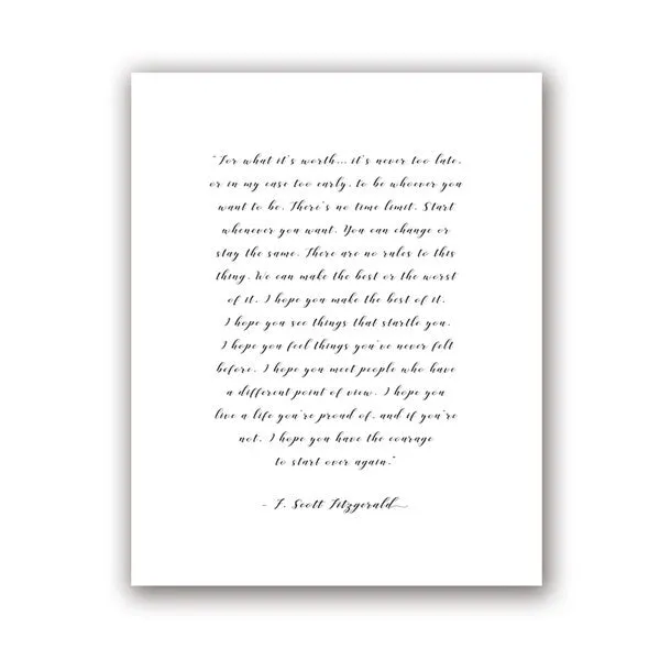 For What It's Worth Quote F Scott Fitzgerald Handwritten Note Quotations Wall Art Fine Art Canvas Print Minimalist Literary Art Posters For Simple Home Decor