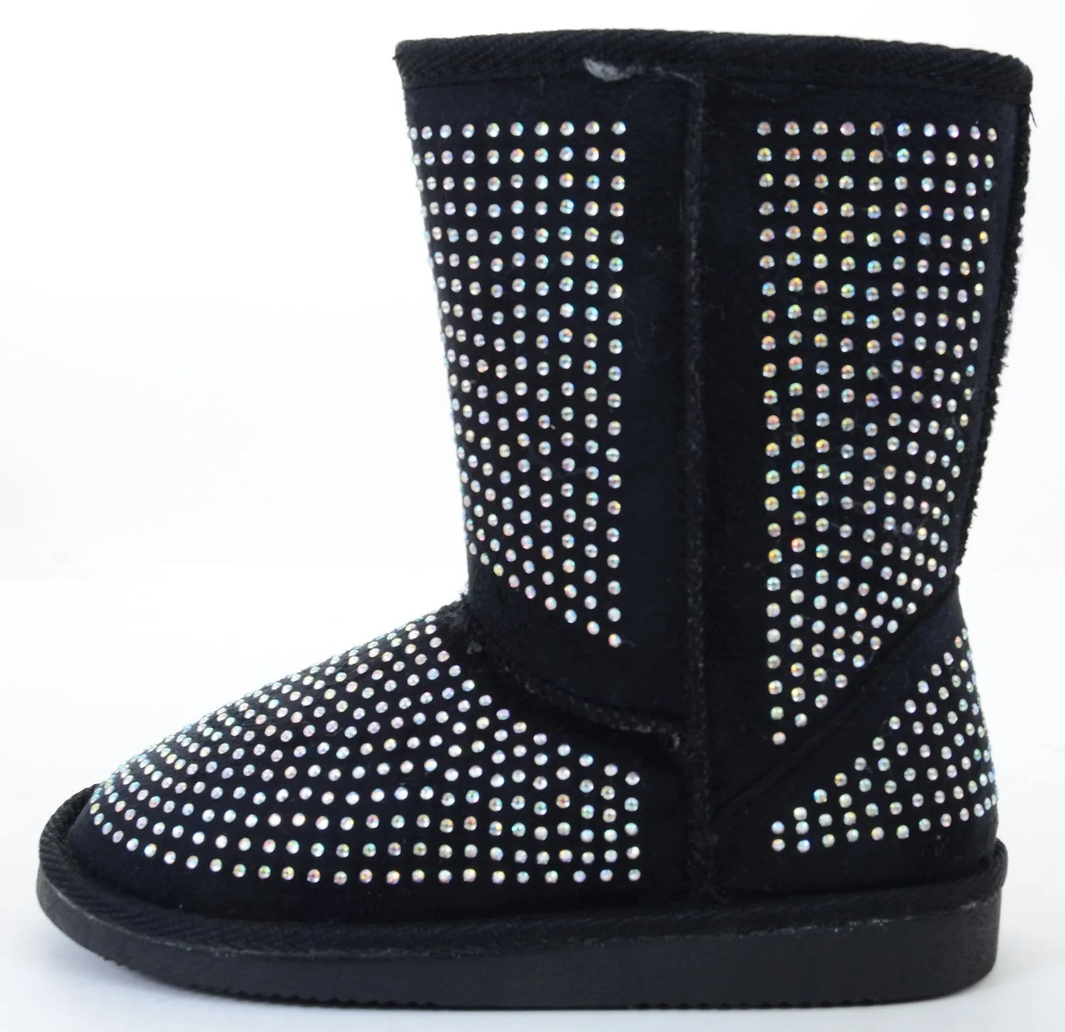 Fur Rhinestone Faux Shearling Black Round Toe Women's Boot