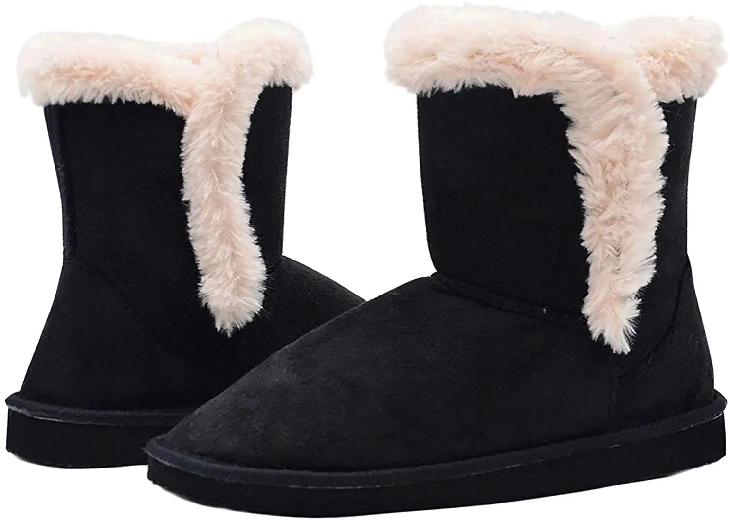 Gold Toe Womens 7 Inch� Short Mid Calf Microsuede Winter Boots with Faux Fur Trim