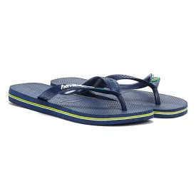 Havaianas Brasil Logo Navy Blue Rubber Flip Flops