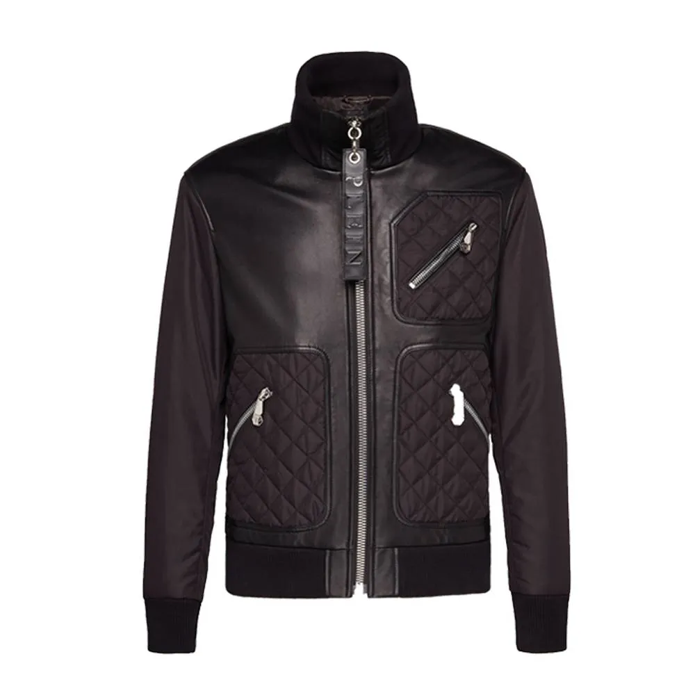 High Neck Bomber Mens Leather Jacket