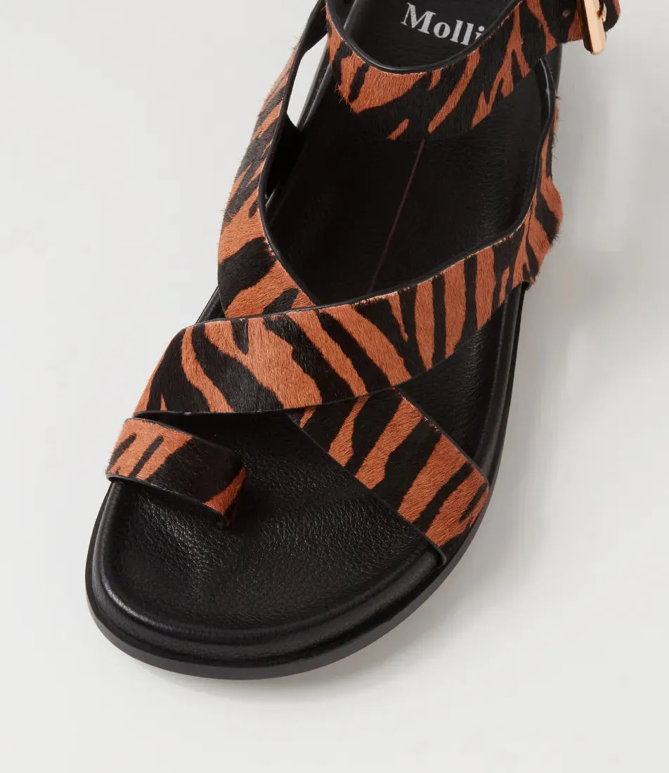 Huiro Black Tan Zebra Pony Sandals