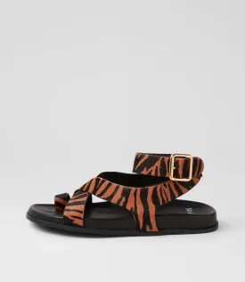 Huiro Black Tan Zebra Pony Sandals