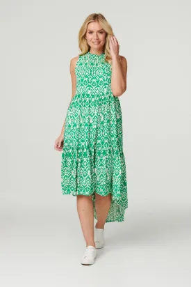 Ikat Print High Neck Midi Dress