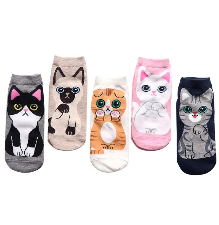 Kawaii Cute Cat Ankle Socks - Set of 5