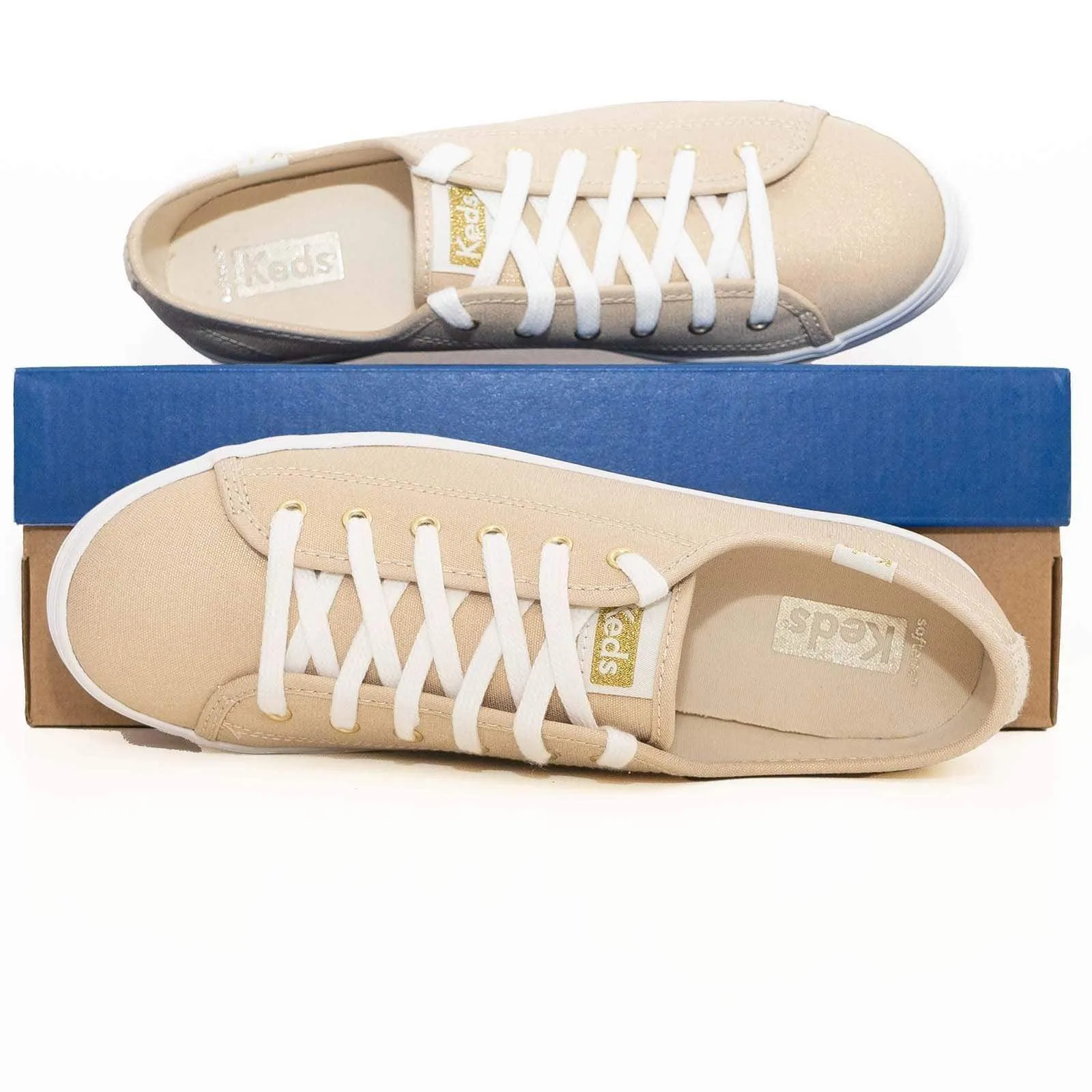 Keds Shoes Triple Kick Gold Metallic Canvas Trainers