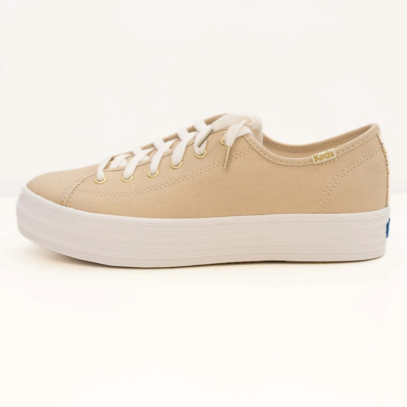 Keds Shoes Triple Kick Gold Metallic Canvas Trainers