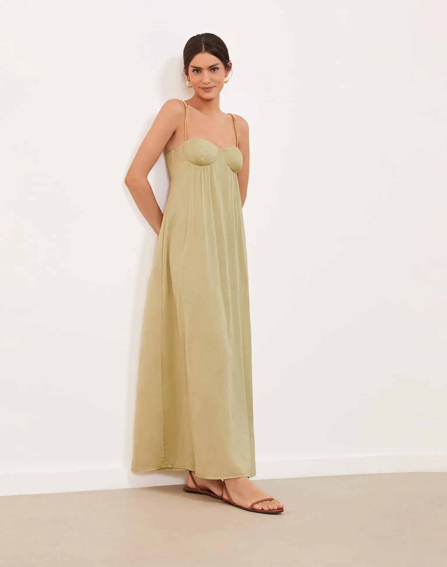 Leona Detail Long Dress - Olivine