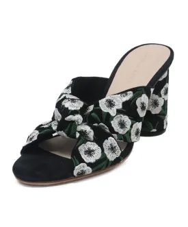 Loeffler Randall Black Heels w/ Green & White Floral Embroidery sz 7