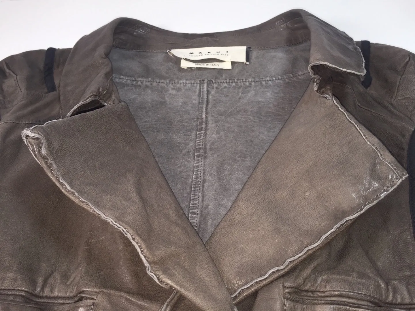 MARNI Charcoal Distressed Leather Cropped Vest Jacket Size 38