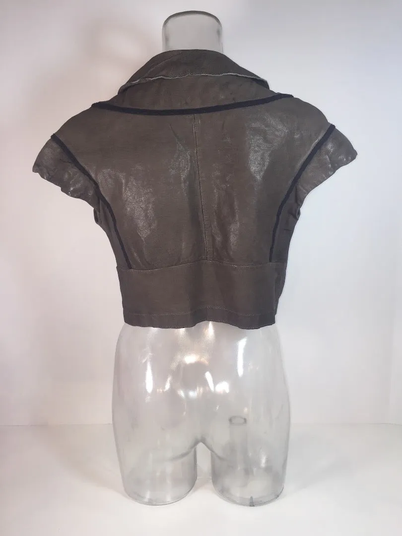 MARNI Charcoal Distressed Leather Cropped Vest Jacket Size 38