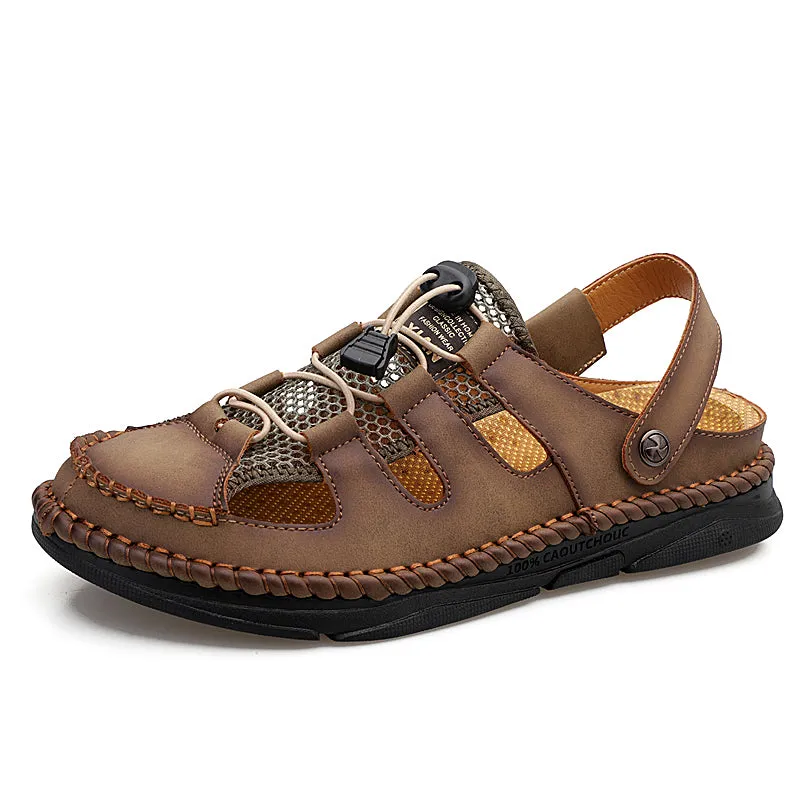 Mens Closed Toe Leather Sandals Athletic Strap Adjustable-7060