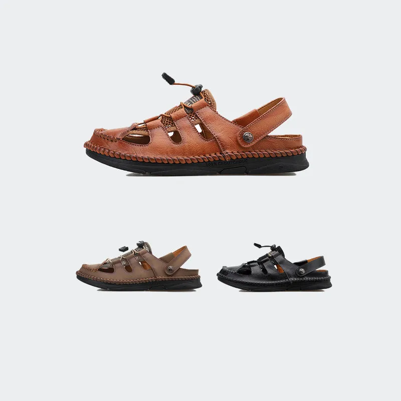 Mens Closed Toe Leather Sandals Athletic Strap Adjustable-7060