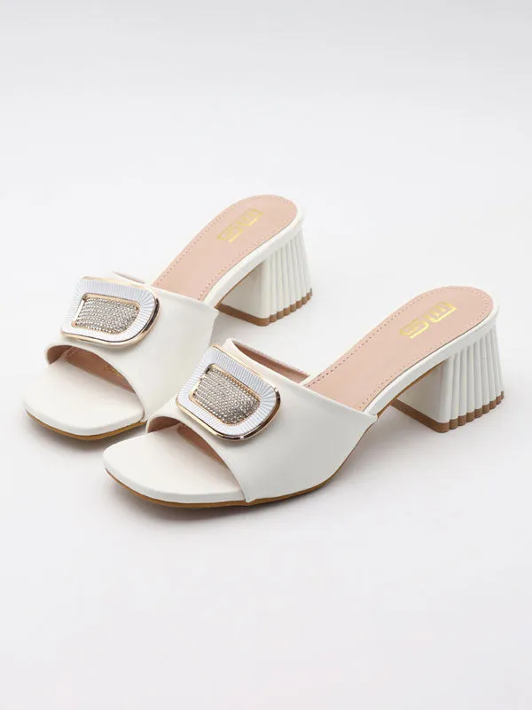 Metal Chunky Heeled Mule Sandals