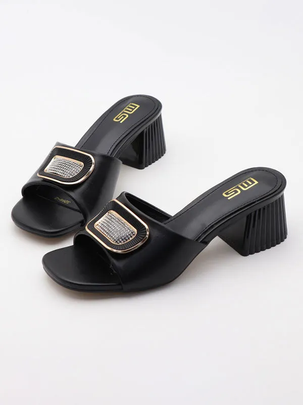 Metal Chunky Heeled Mule Sandals