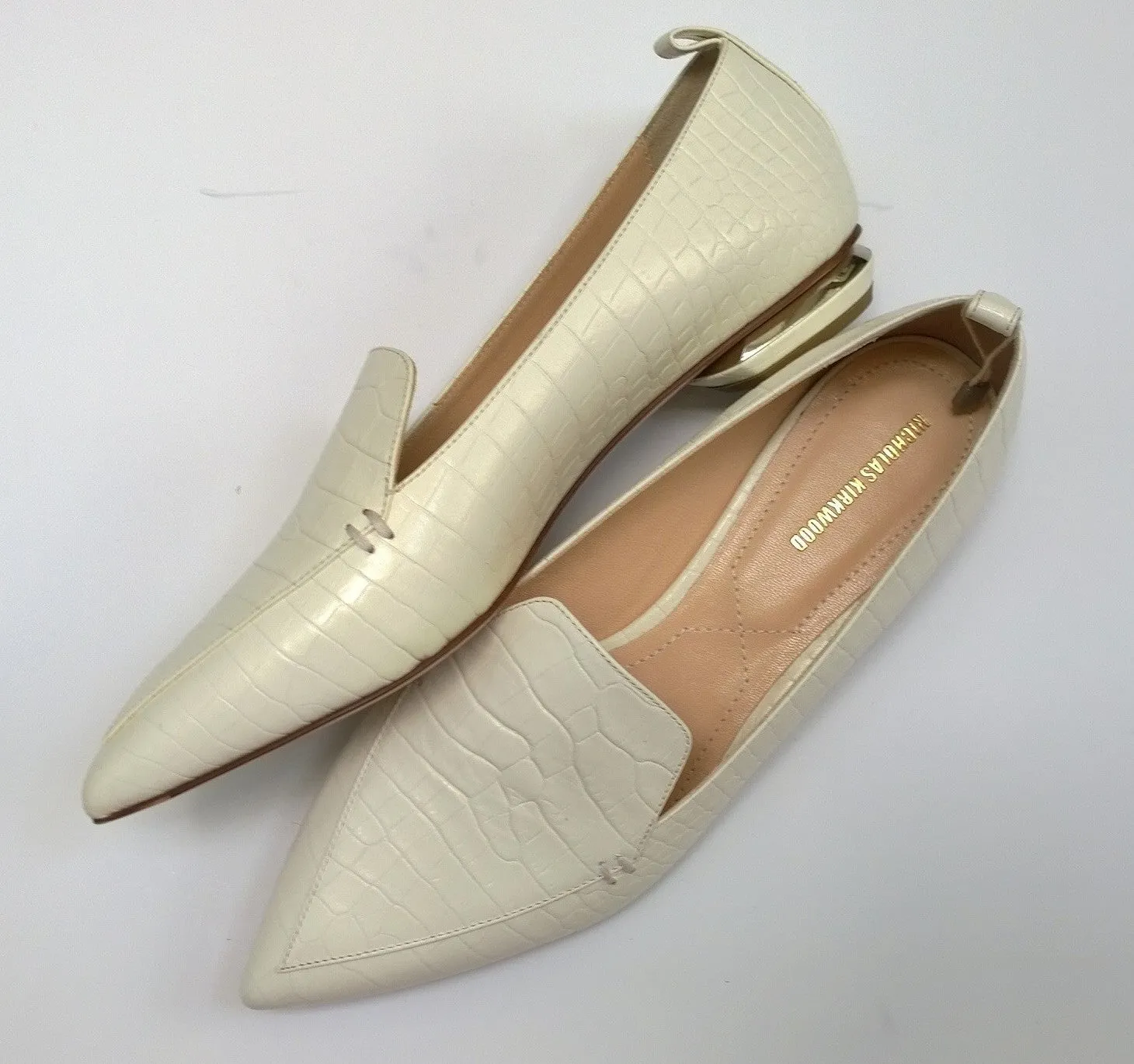 Nicholas Kirkwood White Embossed Croc Leather Beya Loafers